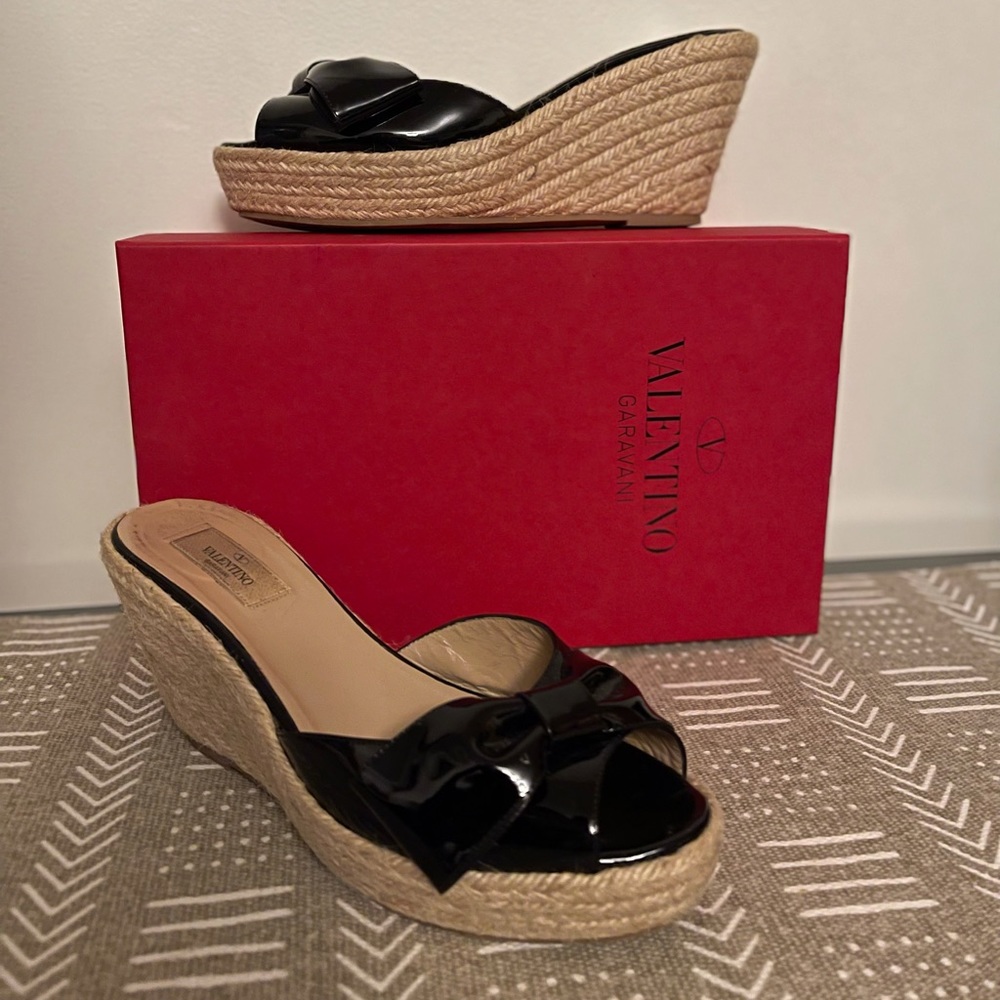 Valentino Black Patent Leather Bow Mules